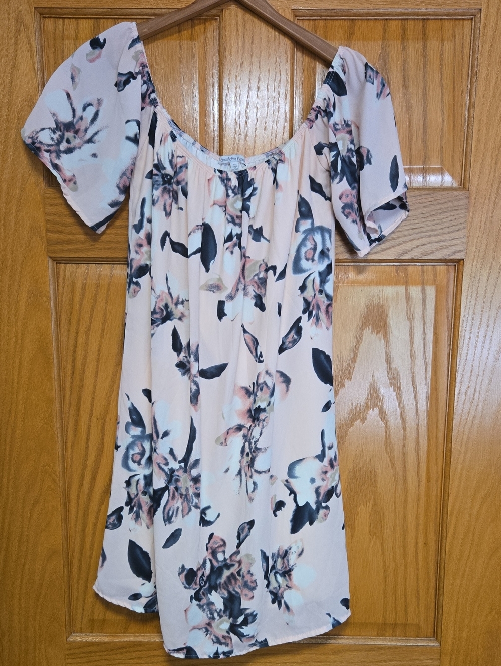 Charlotte Russe Light Pink Floral Off-Shoulder Dress - Size M